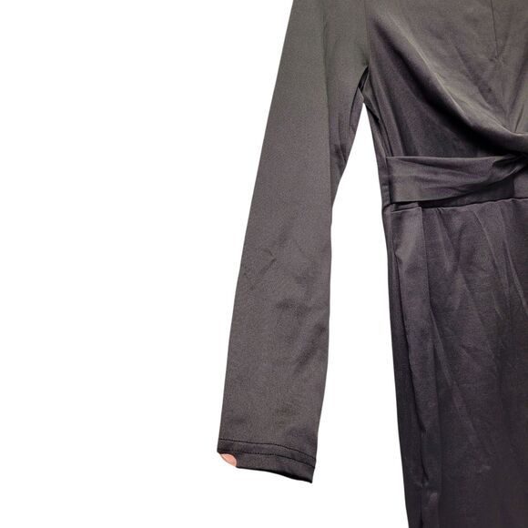 Women's Elegant Office Long Sleeve Midi Solid Black Dress Size Medium - Picture 5 of 10